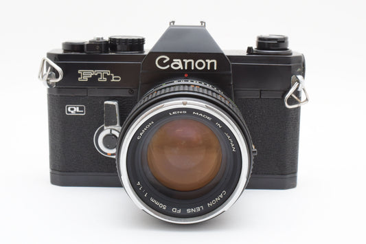 Canon FTb QL 35mm SLR Film Camera Rare Black FD Lends 50mm f/1.4 JAPAN 【Exc+3】