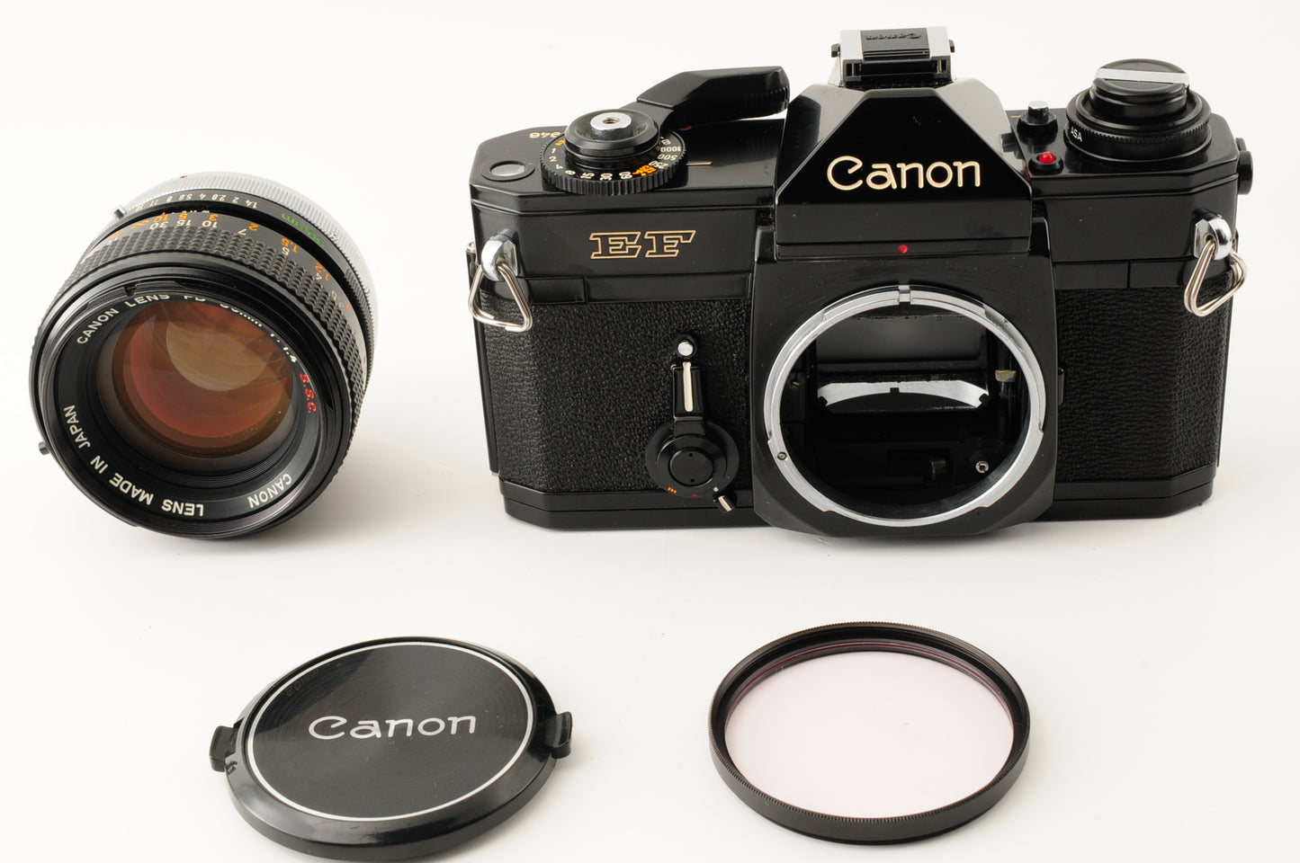 Canon EF SLR 35mm Film Camera Black FD 50mm F1.4 S.S.C. O Lens Japan【Exc5+】