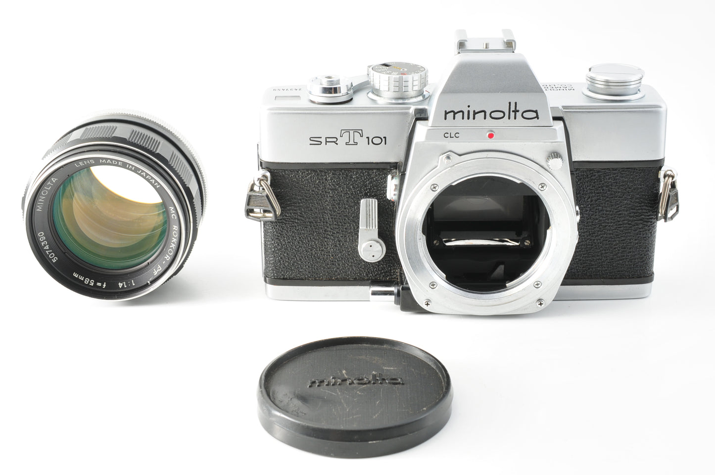 MINOLTA SR-T101 35mm Film Camera Silver MC ROKKOR-PF 58mm F1.4 Lens JAPAN【Exc5+】
