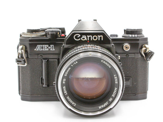 Canon AE-1 Black 35mm SLR Film Camera FD 50mm f/1.4 Lens【Very Good】