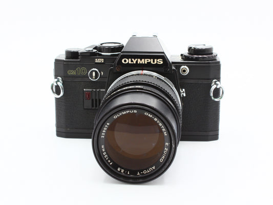 OLYMPUS OM10 SLR Film Camera E.Zuiko Auto-T 135mm f/3.5 Lens JAPAN【Exc+3】