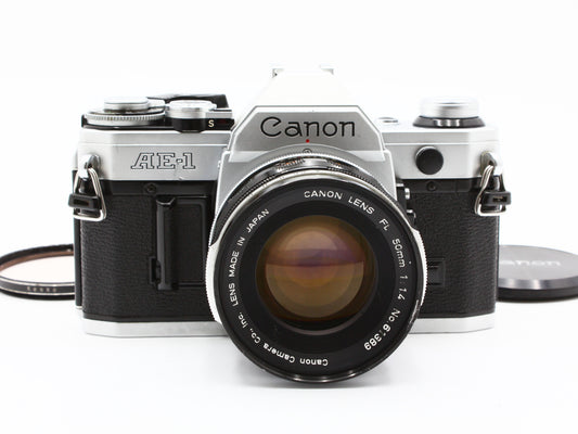 Canon AE-1 Silver Film Camera FL 50mm f/1.4 Prime Lens from JAPAN【Exc+4】