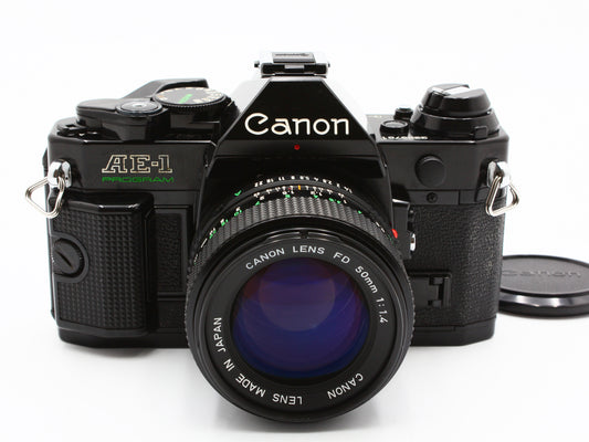 CANON AE-1 PROGRAM SLR Film Camera Black NEW FD 50mm f/1.4 Lens JAPAN【Exc+4】