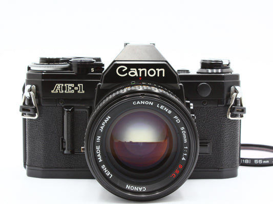 Canon AE-1 Black 35mm SLR Film Camera FD 50mm f/1.4 S.S.C. Lens【Exc+3】