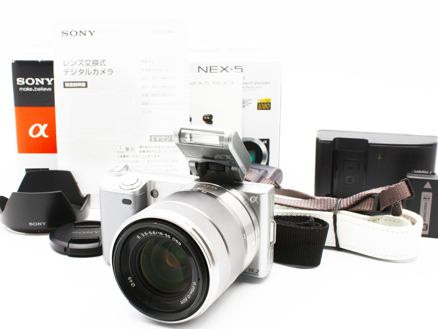 SONY NEX-5 Silver Digital Camera 14.2MP 18-55mm f/3.5-5.6 OSS Lens JAPAN 【Exc+5】
