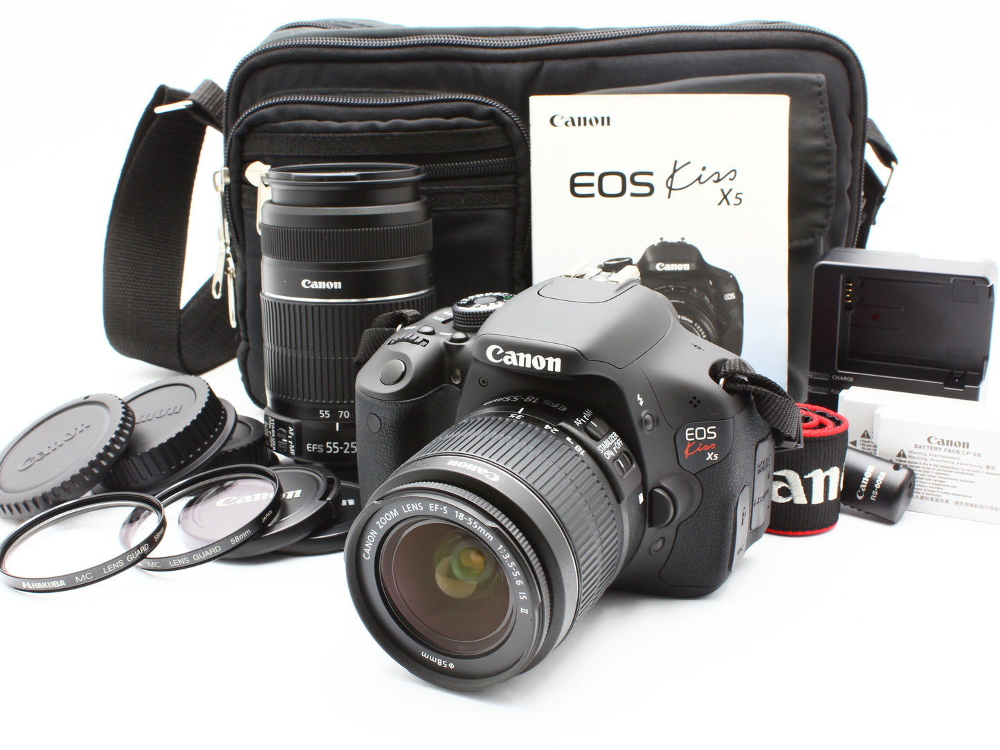 Canon EOS Kiss X5 DSLR Camera 18-55mm 55-250mm EF-S Zoom Lens JAPAN【NearMint】