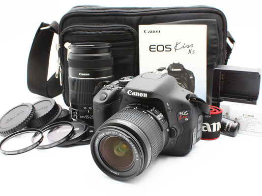 Canon EOS Kiss X5 DSLR Camera 18-55mm 55-250mm EF-S Zoom Lens JAPAN【NearMint】