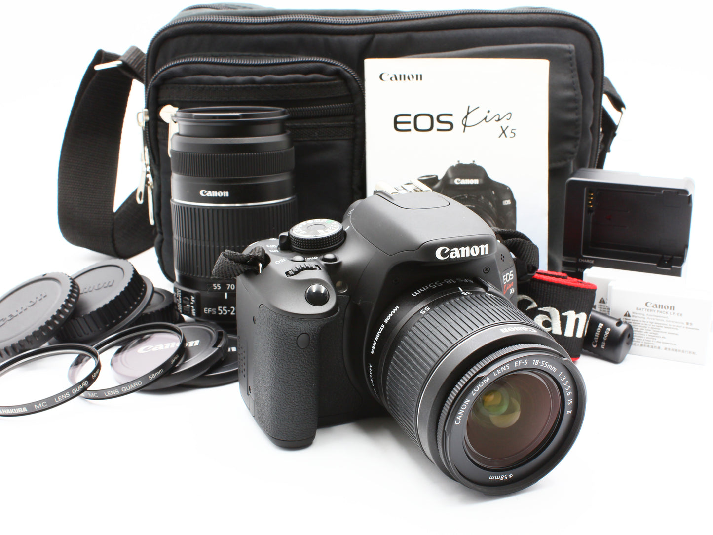 Canon EOS Kiss X5 DSLR Camera 18-55mm 55-250mm EF-S Zoom Lens JAPAN【NearMint】