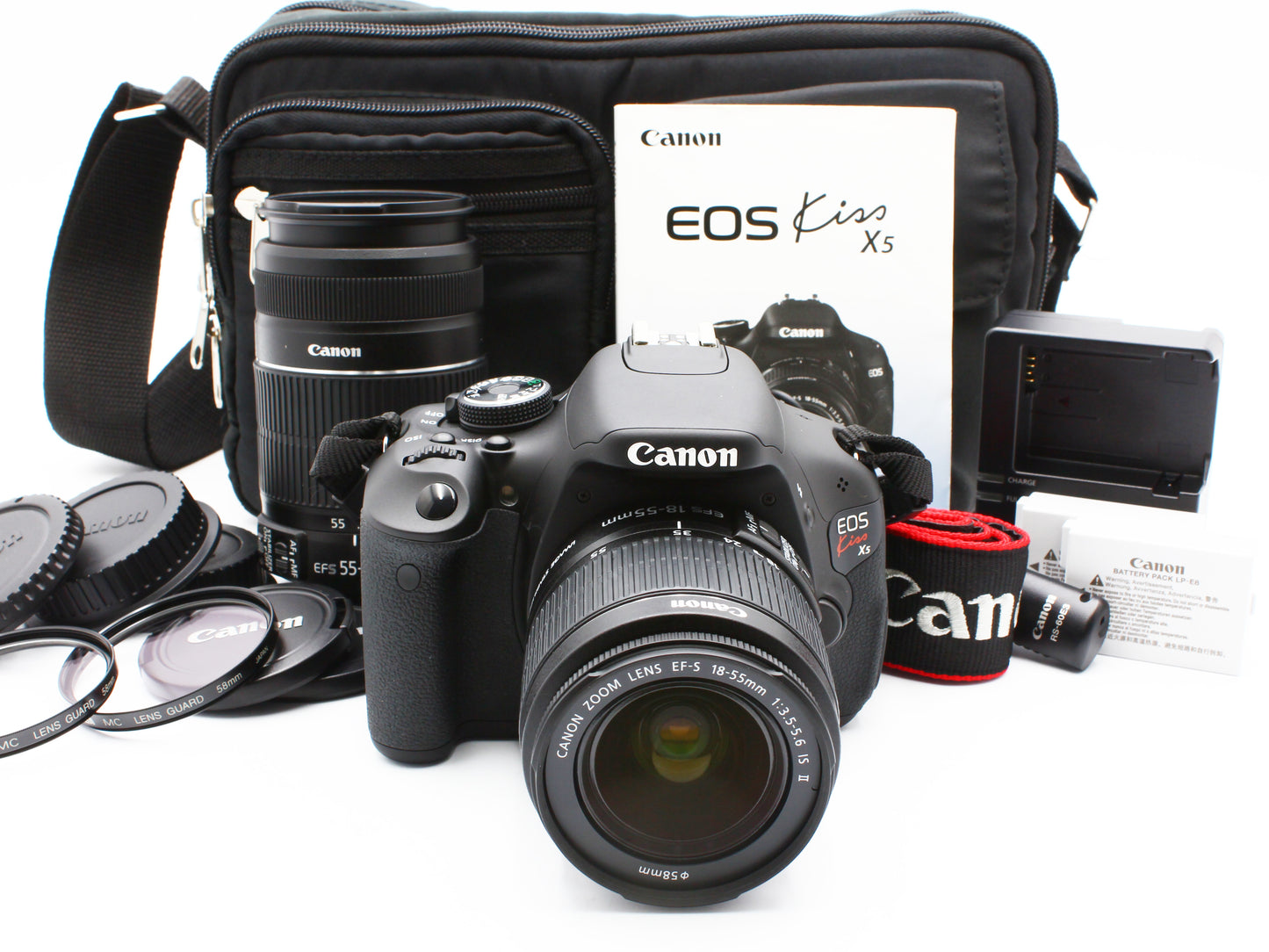 Canon EOS Kiss X5 DSLR Camera 18-55mm 55-250mm EF-S Zoom Lens JAPAN【NearMint】