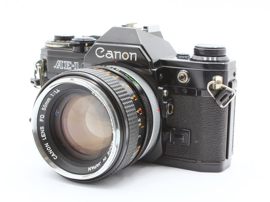 Canon AE-1 Black 35mm SLR Film Camera FD 50mm f/1.4 Lens【Very Good】