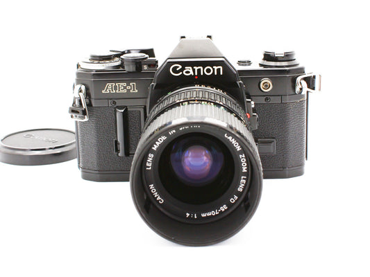 Canon AE-1 SLR Film Camera  Black NFD 35-70mm f/4 Zoom MF Lens from JAPAN【Exc+4】