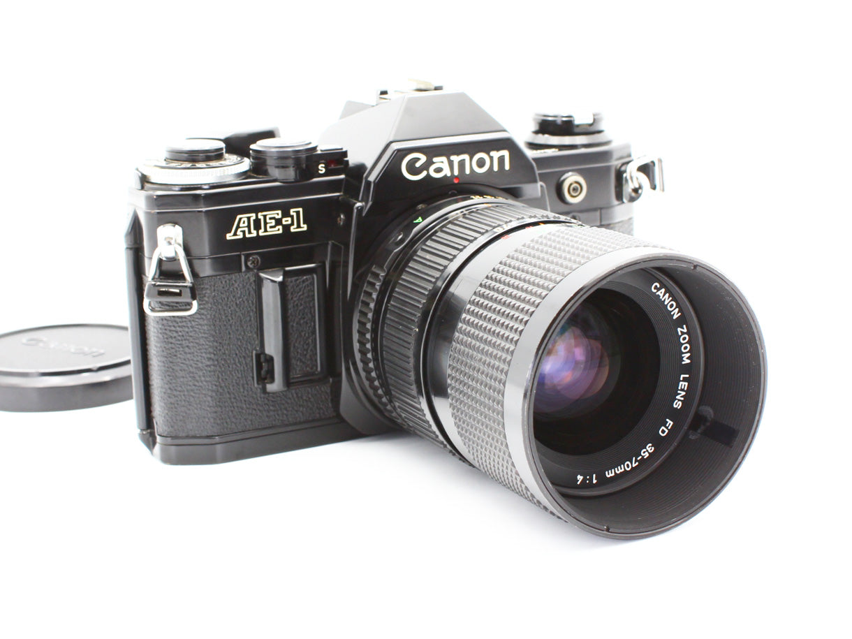 Canon AE-1 SLR Film Camera  Black NFD 35-70mm f/4 Zoom MF Lens from JAPAN【Exc+4】
