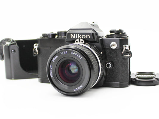 Nikon FE Black 35mm Film Camera Ai-s Nikkor Nikkor35mm F/2.8 Lens from JAPAN【Exc+3】