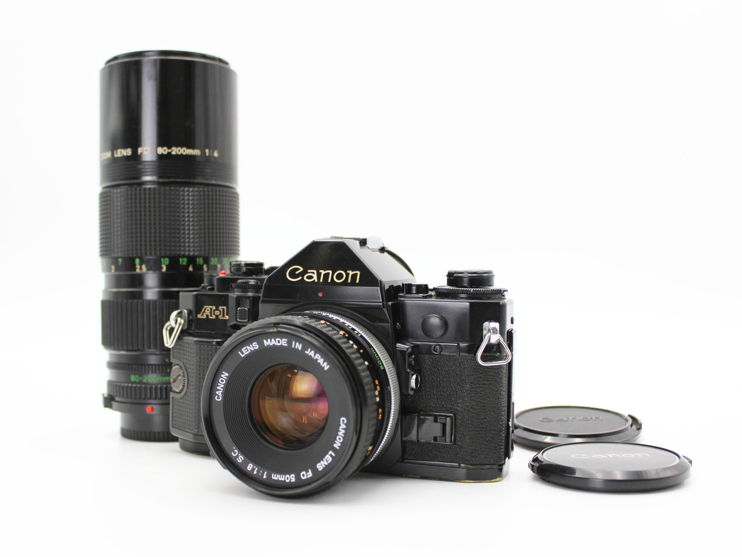 Canon A-1 SLR Film Camera FD 50mm F1.8 80-200mm f/4 Lens From JAPAN【Exc+4】