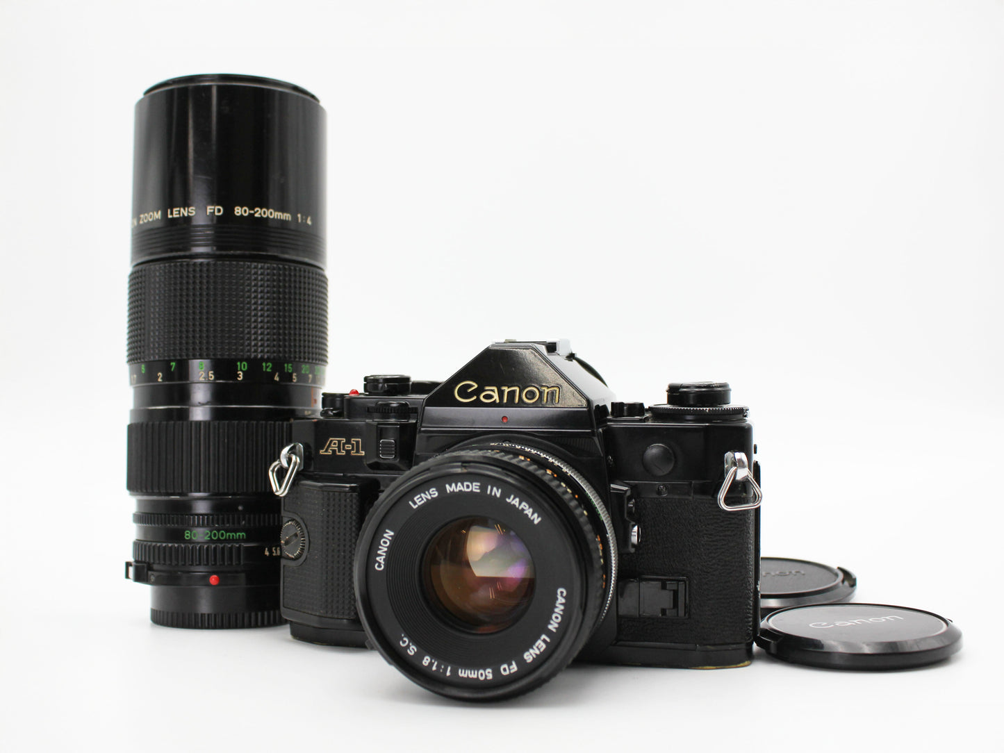 Canon A-1 SLR Film Camera FD 50mm F1.8 80-200mm f/4 Lens From JAPAN【Exc+4】