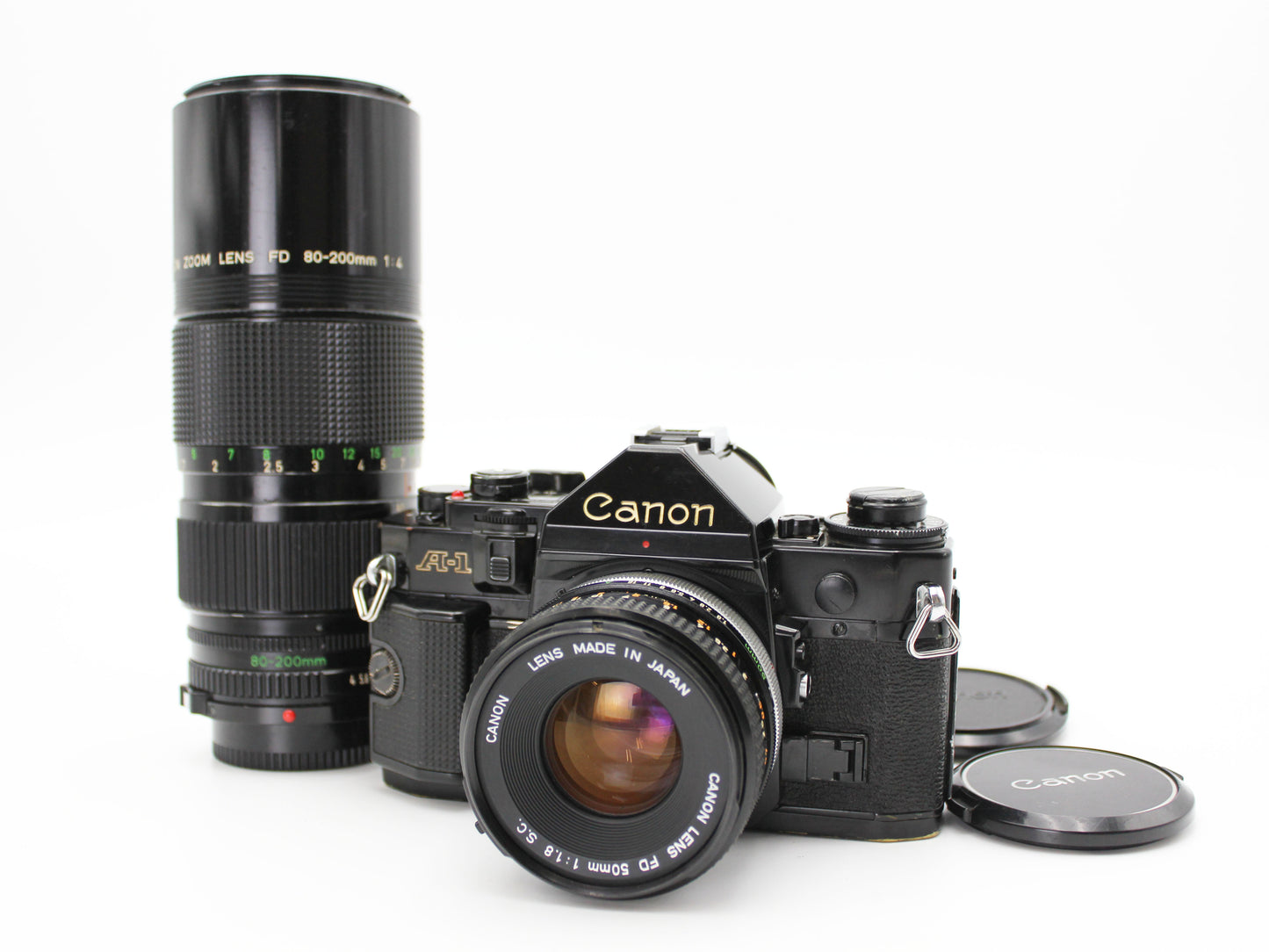 Canon A-1 SLR Film Camera FD 50mm F1.8 80-200mm f/4 Lens From JAPAN【Exc+4】