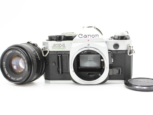 Canon AE-1 PROGRAM SLR Camera Canon New FD 50mm f/1.8 Lens from JAPAN【Exc+3】