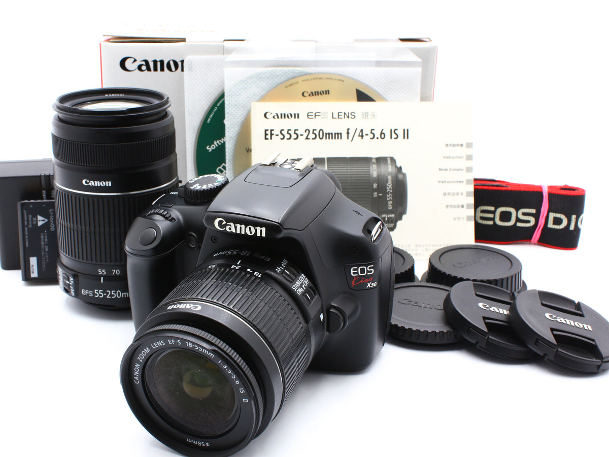 Canon EOS Kiss X50 DSLR Camera EF-S 18-55mm 55-250mm IS Lens 【Exc+3】