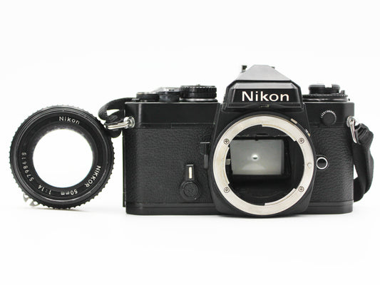 Nikon FE Black 35mm Film Camera Ai Nikkor 50mm f/1.4 Lens from JAPAN【Very Good】