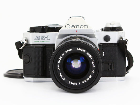 Canon AE-1 PROGRAM SLR Film Camera NFD 35-70mm f/3.5-4.5 Zoom Lens JAPAN【Exc+4】