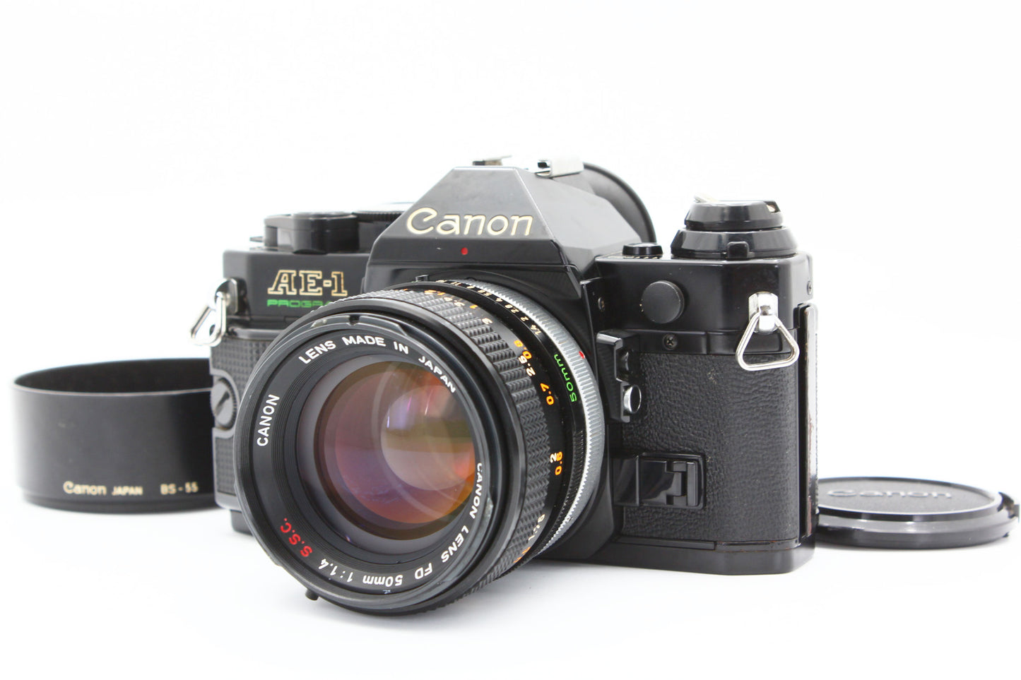 Canon AE-1 PROGRAM SLR Film Camera BLACK FD 50mm f/1.4 S.S.C. Lens JAPAN【Exc+4】