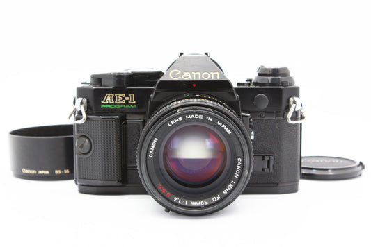 Canon AE-1 PROGRAM SLR Film Camera BLACK FD 50mm f/1.4 S.S.C. Lens JAPAN【Exc+4】