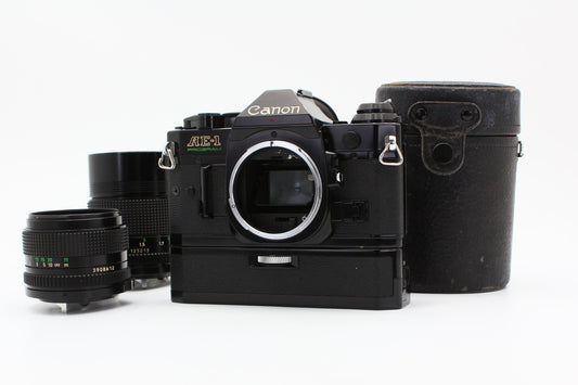 CANON AE-1 Program Power Winder NFD 50mm f/1.4 135mm f/2.8 Lens JAPAN【Exc+3】
