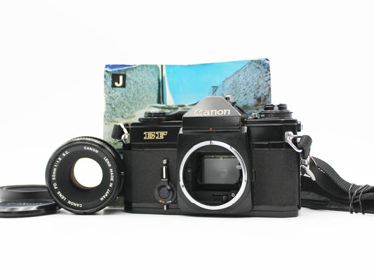 Canon EF Black 35mm SLR Film Camera FD 50mm f/1.8 S.C. Lens JAPAN【Very Good】