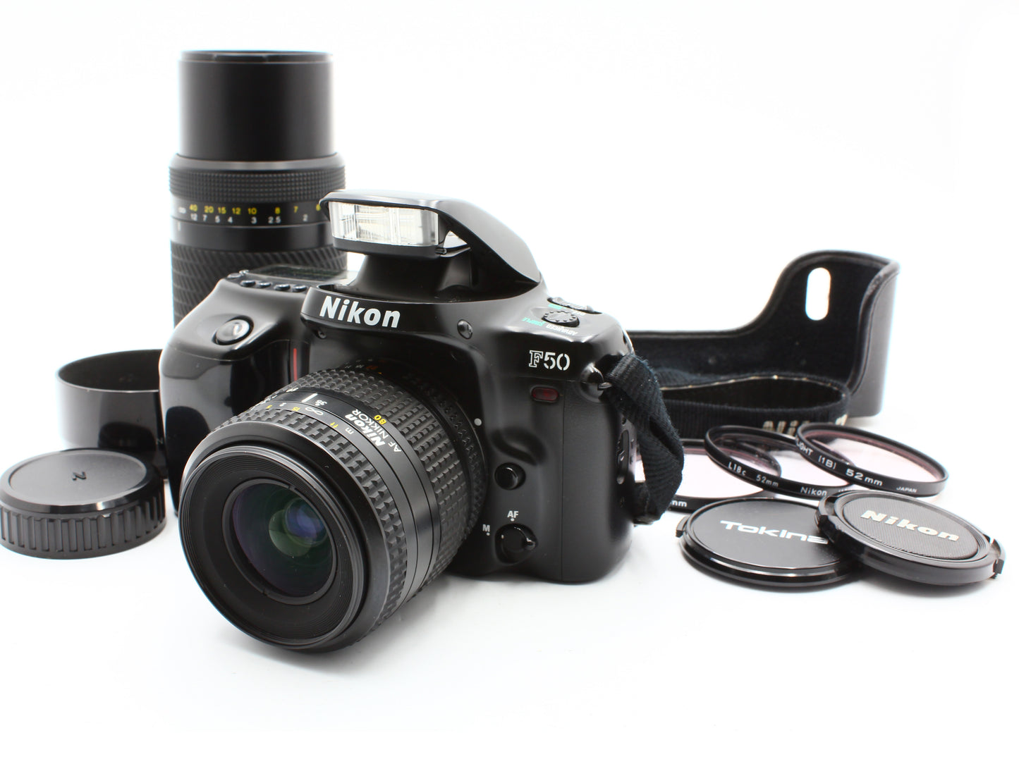 Nikon F50 Black 35mm SLR Film Camera Nikkor 35-80mm Tokina 100-300mm Lens【Exc+4】
