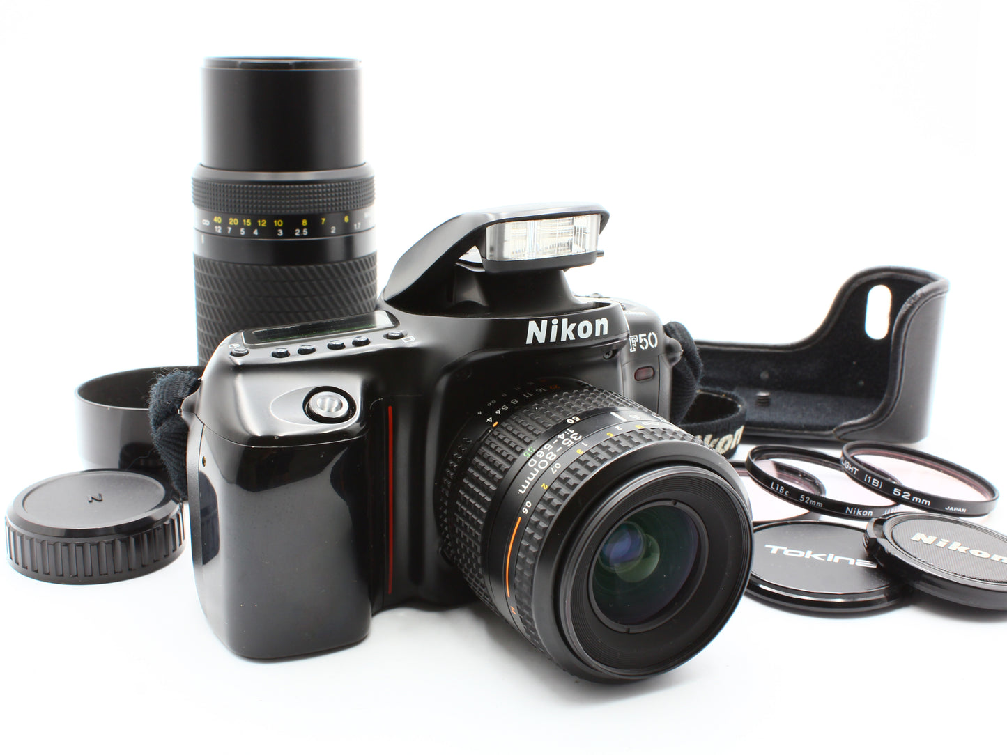 Nikon F50 Black 35mm SLR Film Camera Nikkor 35-80mm Tokina 100-300mm Lens【Exc+4】
