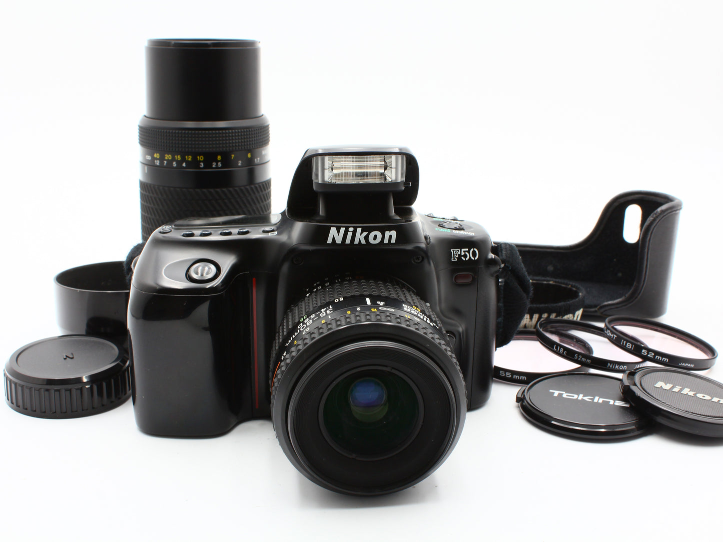 Nikon F50 Black 35mm SLR Film Camera Nikkor 35-80mm Tokina 100-300mm Lens【Exc+4】