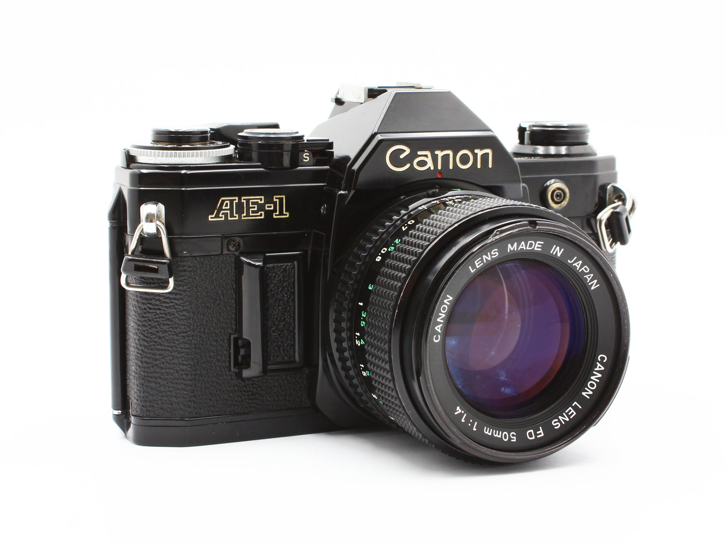 Canon AE-1 Black 35mm SLR Film Camera New FD 50mm f/1.4 Lens【Very Good】