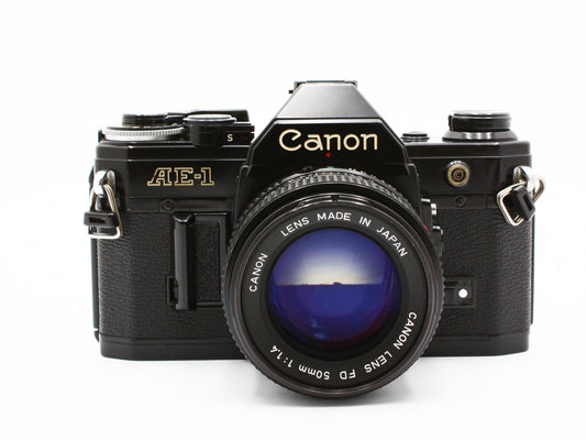 Canon AE-1 Black 35mm SLR Film Camera New FD 50mm f/1.4 Lens【Very Good】
